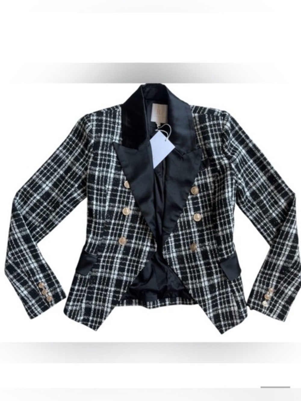 NWT Rachel Parcell Black and White Plaid tweed Blazer